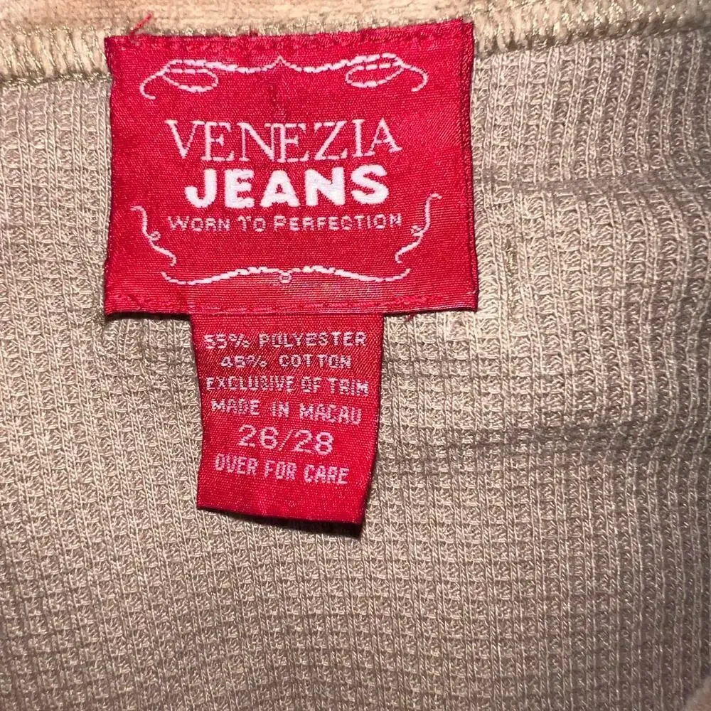 Venezia Jeans women 26/28 waffle knit velvet tan‎ cardigan Y2K Bohemian office